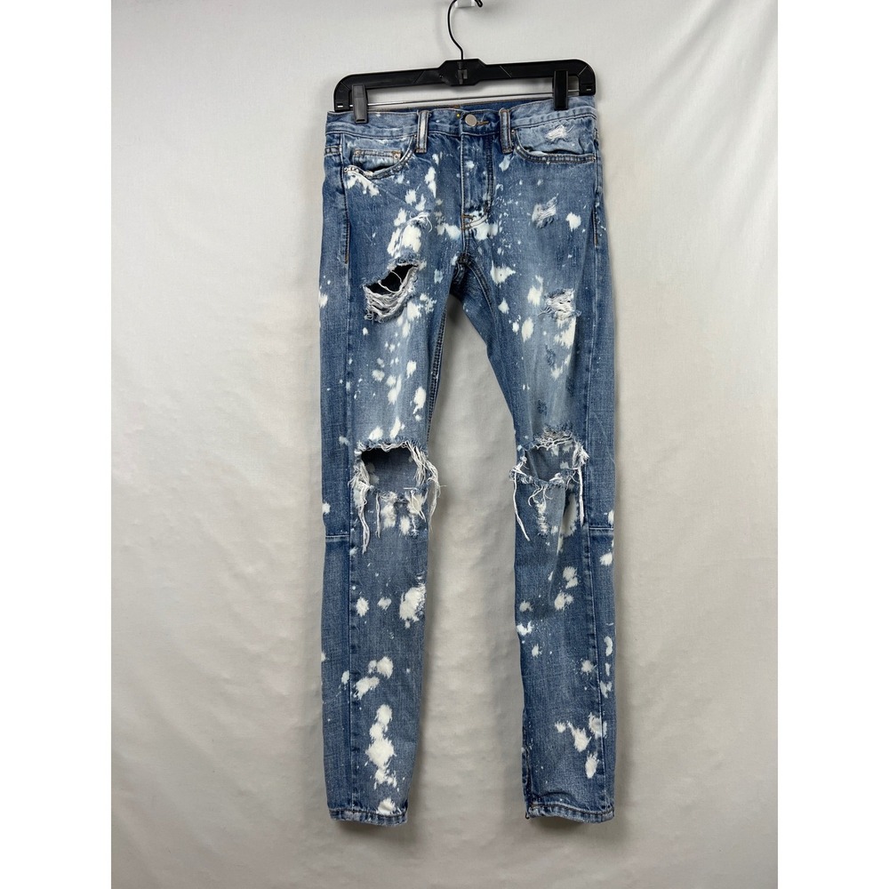 mnml Denim Jeans Mens 29 Blue Bleach Splash Distressed Ankle Zip Streetwear